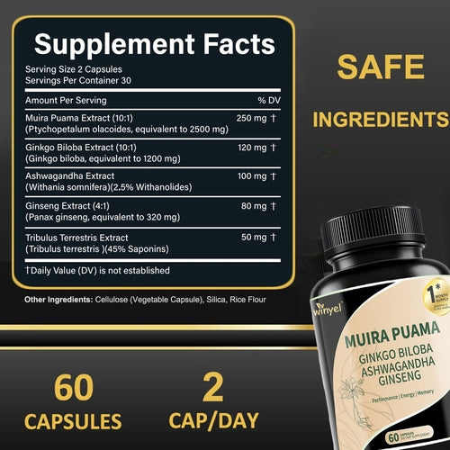 Muira Puama, Ginseng, Ashwagandha, Ginkgo & Tribulus Complex